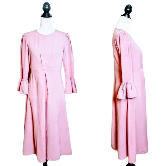 ASOS | Dresses | Asos Maxi Dress Blush Pink Long Sleeve Polyester Gathered  Career Cocktail 6 | Poshmark
